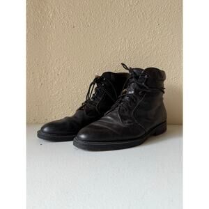 Vintage Kenneth Cole Made In Italy Black Leather Lace-Up Boots Mens Size 9.5